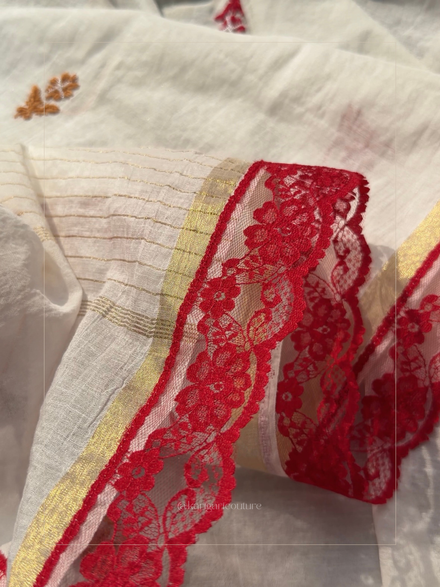 The Pearl-Embellished Chikankari Set in Ivory & Crimson Un-stitched
