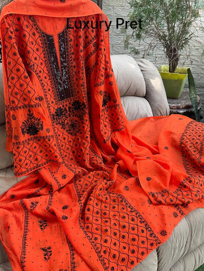 Ensemble Anarkali gracieux en mulmul Chanderi