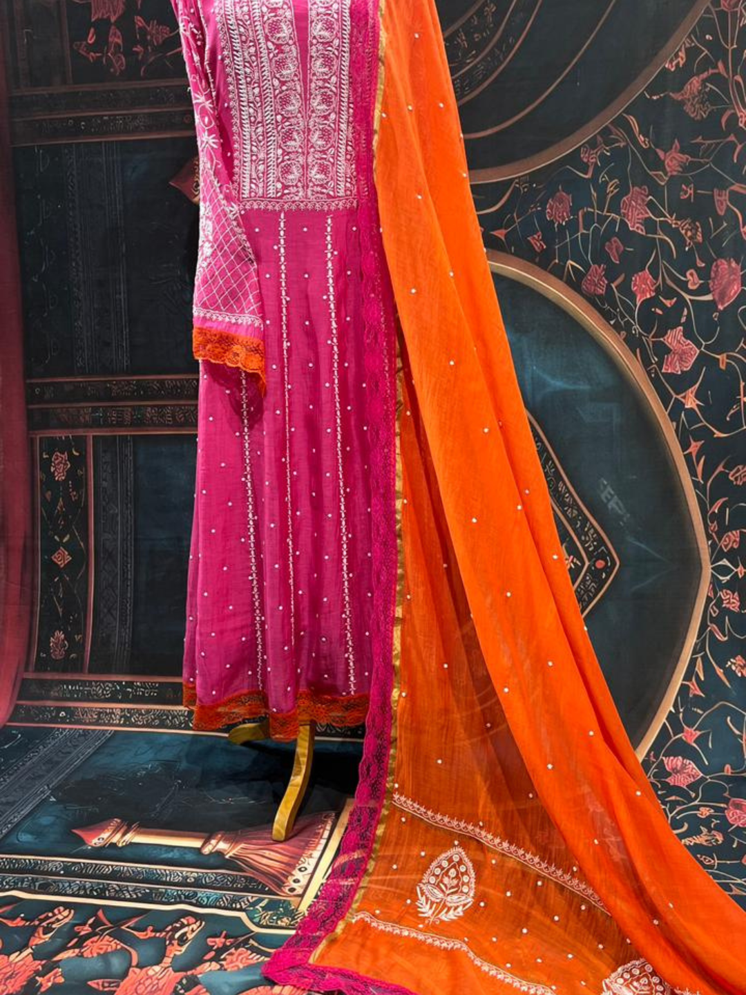 Elegant Mulmul Chikankari Anarkali Set