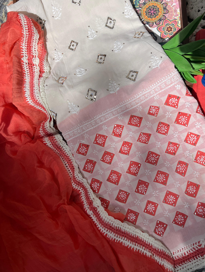 Cotton Voile Chikankari Appliqué Ensemble
