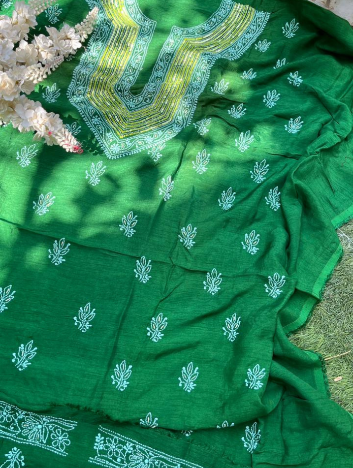 Kurta en voile de coton pur Chikankari
