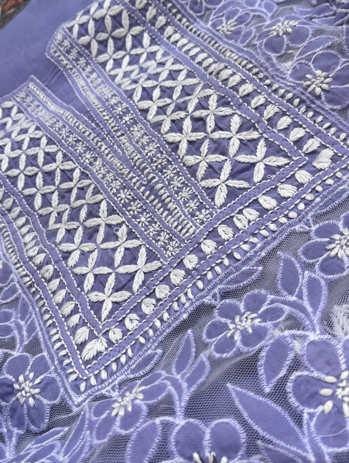 Unstitched Cotton Chikankari Set