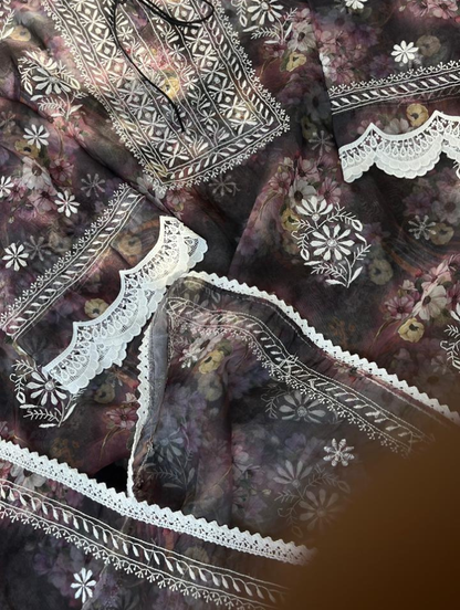 Ensemble festif en organza et chikankari
