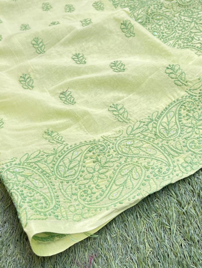 Kurta en voile de coton Chikankari avec des accents de sequins