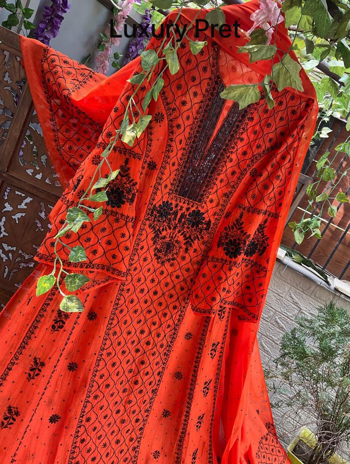 Ensemble Anarkali gracieux en mulmul Chanderi
