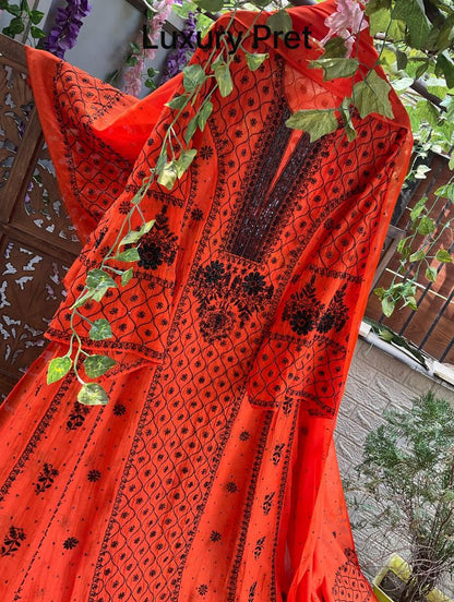 Ensemble Anarkali gracieux en mulmul Chanderi