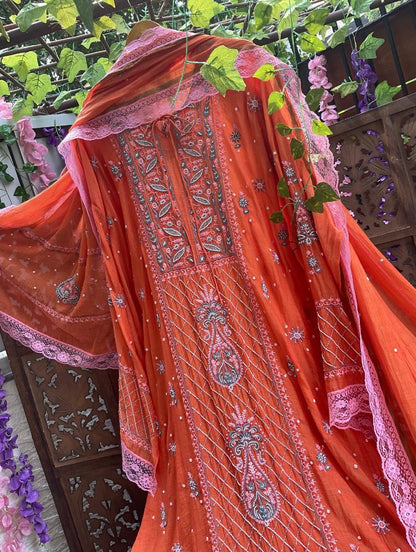 Ensemble Kurta Dupatta Chikankari Élégant