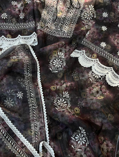 Ensemble festif en organza et chikankari