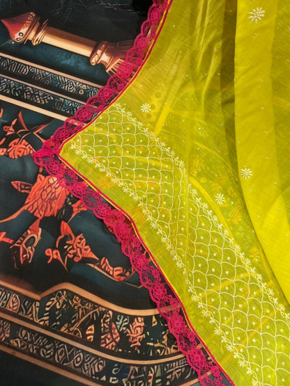 Ensemble Anarkali élégant en mousseline de coton Chikankari