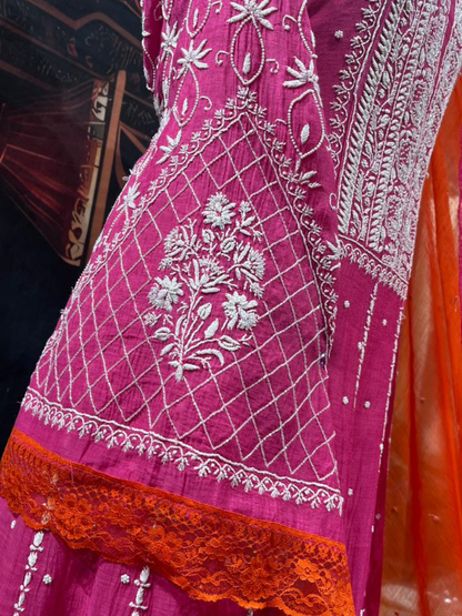 Elegant Mulmul Chikankari Anarkali Set