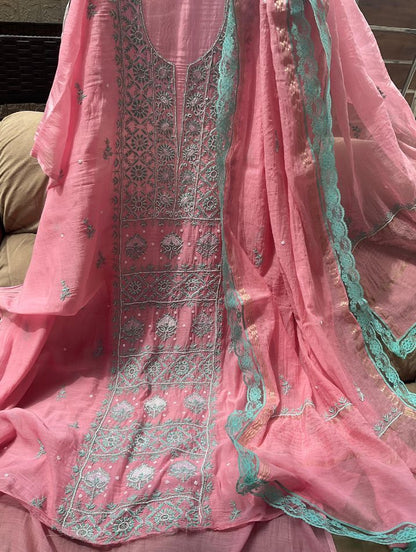 Ensemble 3 pièces Mulmul Chikankari léger