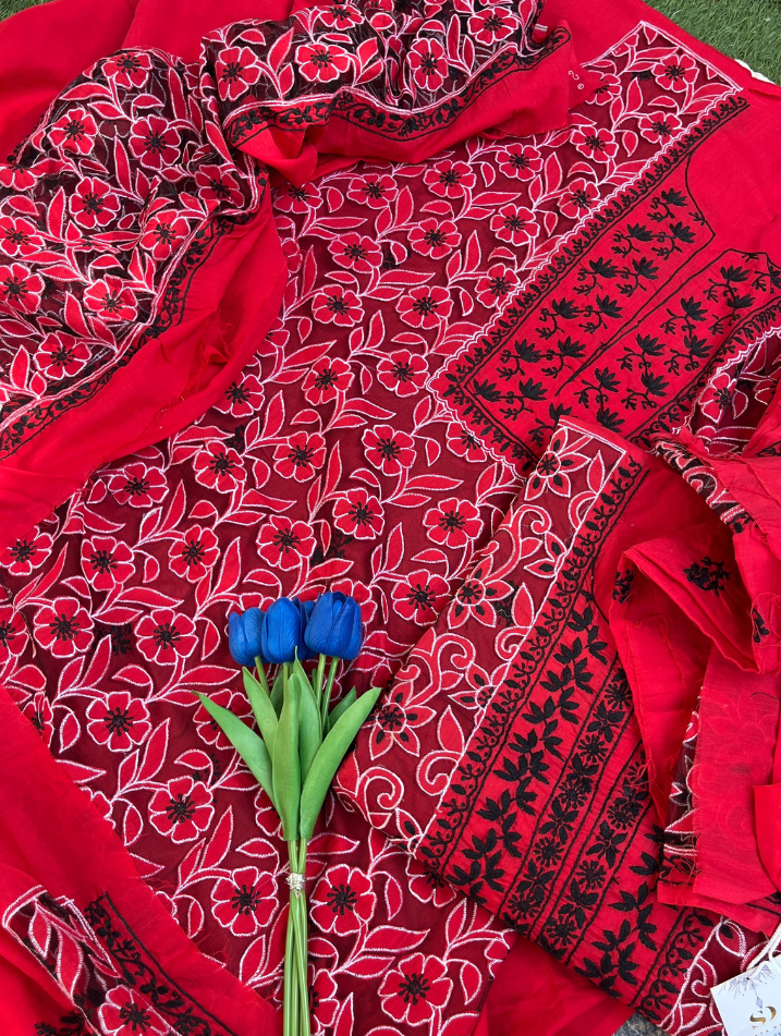 Elegant Unstitched Cotton Chikankari Set