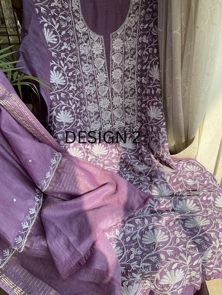 Ensemble vaporeux en chikankari de mulmul