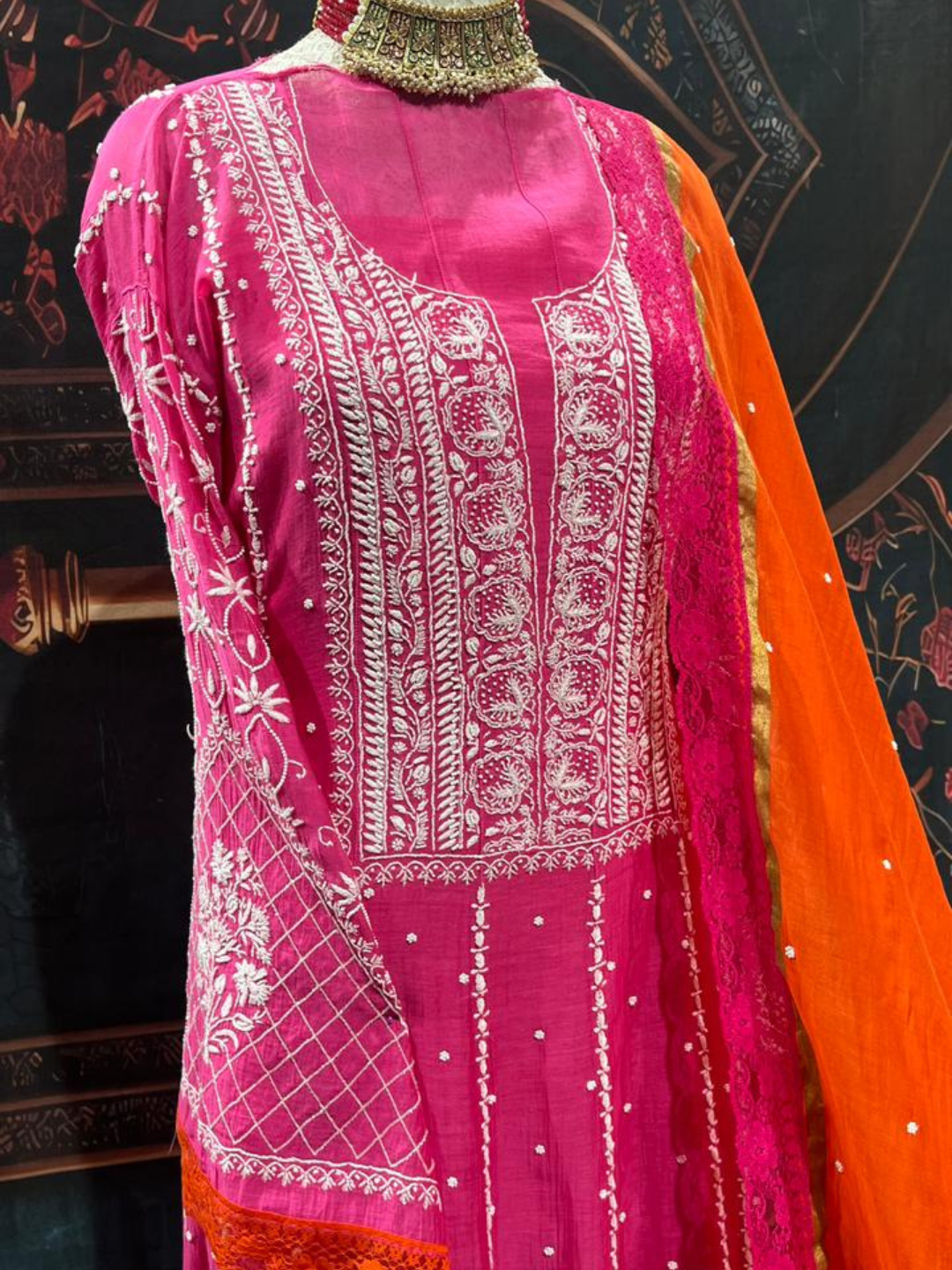 Elegant Mulmul Chikankari Anarkali Set