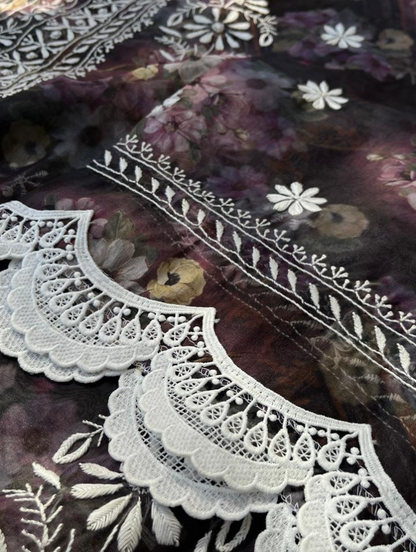 Ensemble festif en organza et chikankari