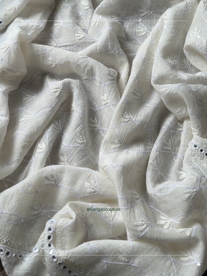Ensemble Kurta Mulmul pur avec broderie Chikankari miroir et Dupatta fait main (Lot de 3) (Non cousu)