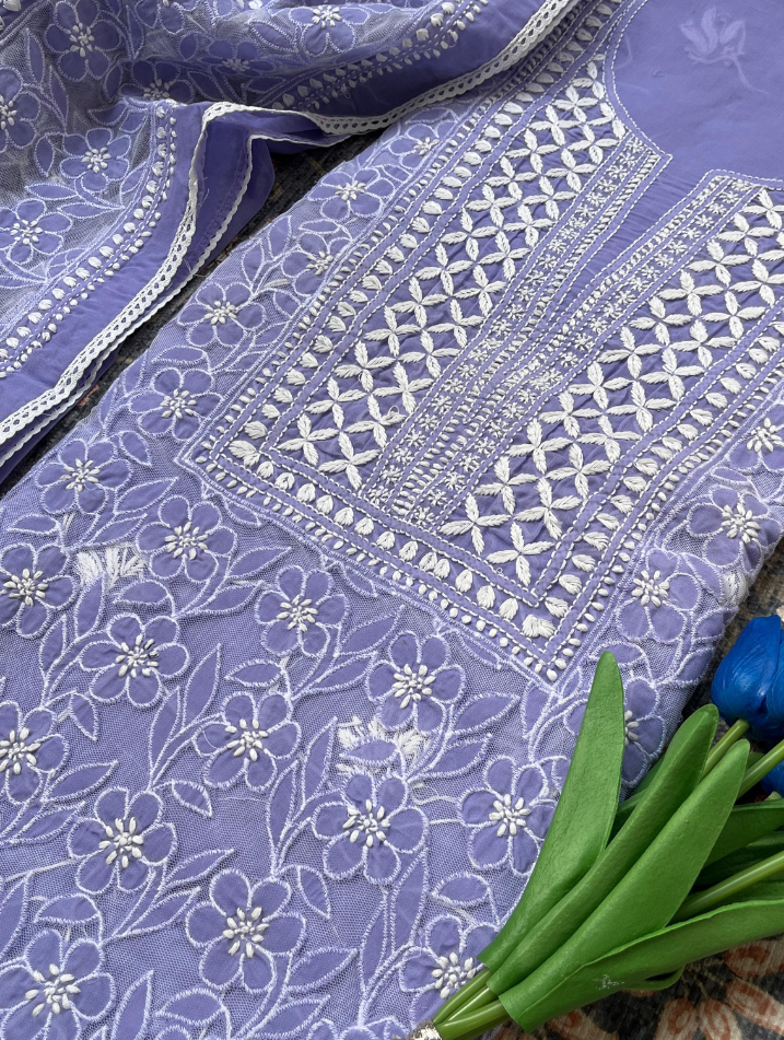 Unstitched Cotton Chikankari Set