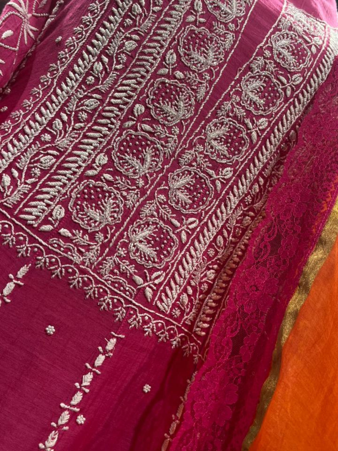 Elegant Mulmul Chikankari Anarkali Set