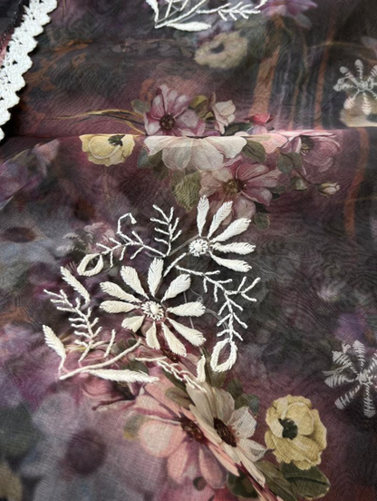Ensemble festif en organza et chikankari