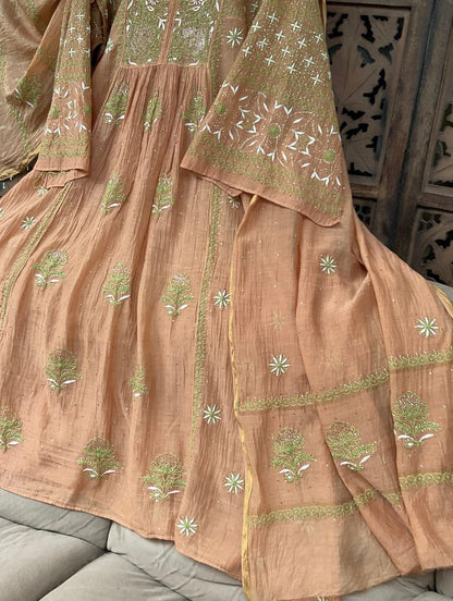 Ensemble A-Line Chikankari & Mukesh Élégant