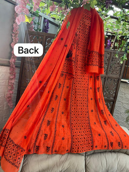 Ensemble Anarkali gracieux en mulmul Chanderi