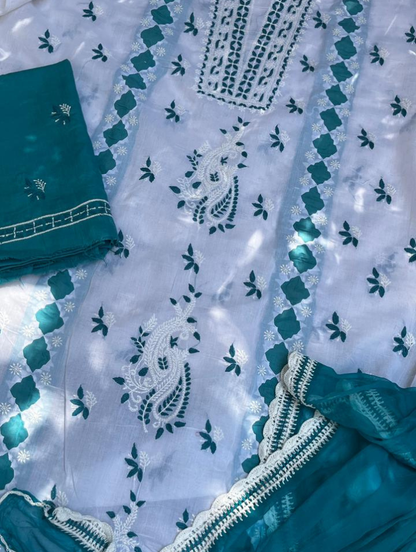 Ensemble Chikankari en Voile Pur Coton