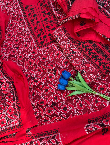 Elegant Unstitched Cotton Chikankari Set