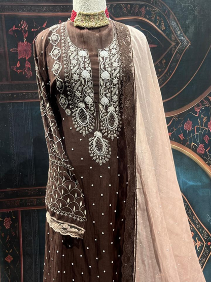 Mulmul Chikankari Anarkali Set – Kurta & Dupatta