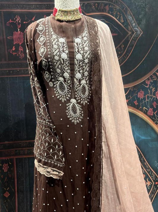 Mulmul Chikankari Anarkali Set – Kurta & Dupatta