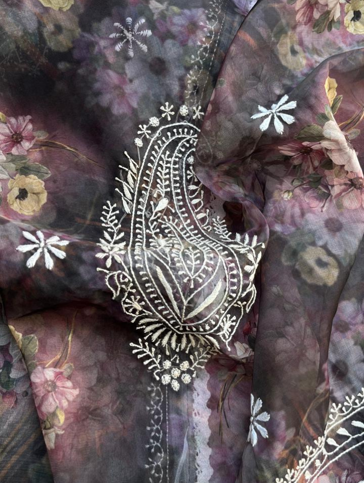 Ensemble festif en organza et chikankari