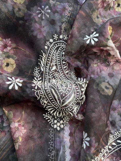 Ensemble festif en organza et chikankari