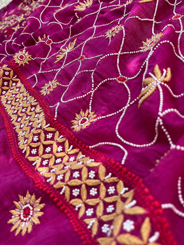 बिना सिला मलमल चिकनकारी सेट