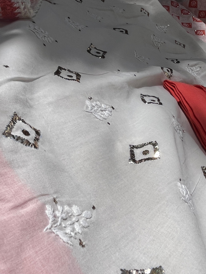 Cotton Voile Chikankari Appliqué Ensemble