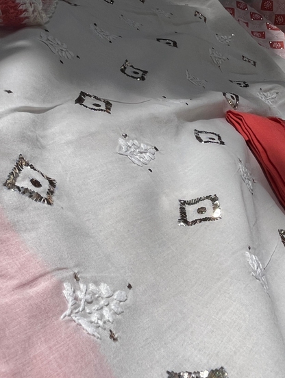 Cotton Voile Chikankari Appliqué Ensemble