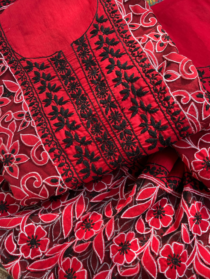 Elegant Unstitched Cotton Chikankari Set
