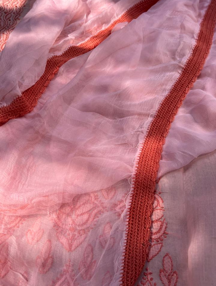 Ensemble en voile de coton pur Chikankari