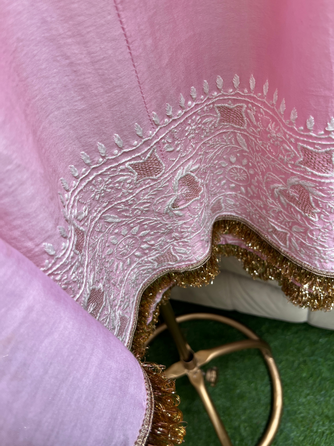 Pure Chanderi Silk Anarkali Set with Ek Taar Chikankari with Coordinated Palazzo & Dupatta (Set of 3) (Stitched)