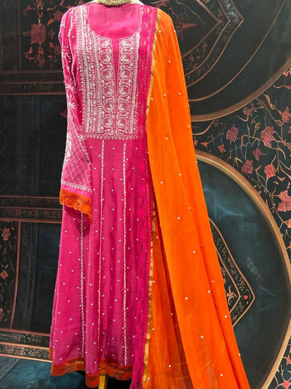 Elegant Mulmul Chikankari Anarkali Set