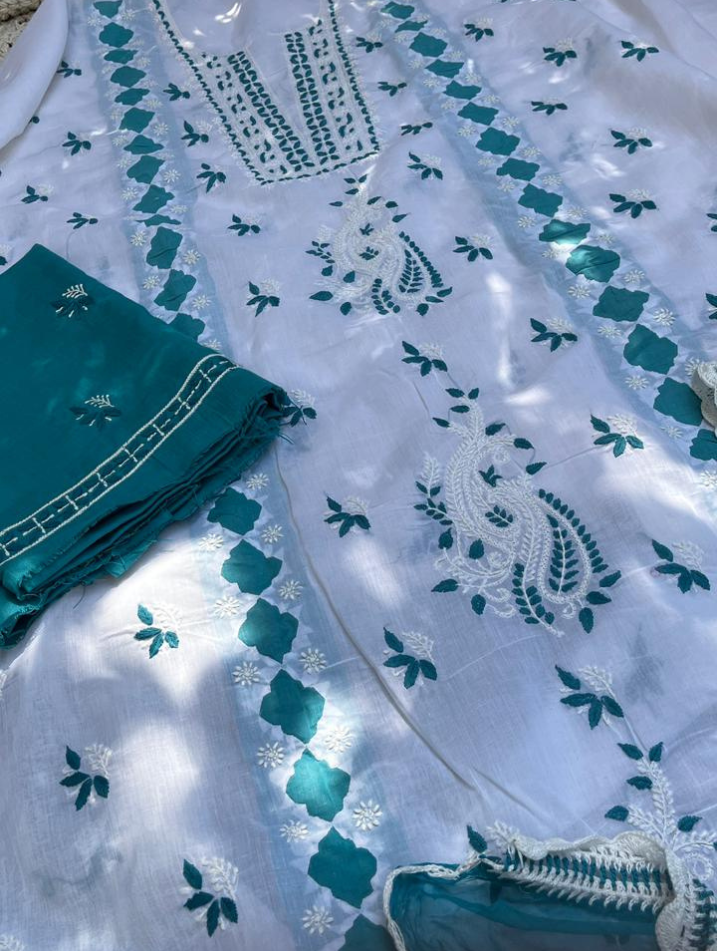 Ensemble Chikankari en Voile Pur Coton