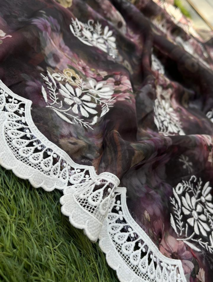 Ensemble festif en organza et chikankari