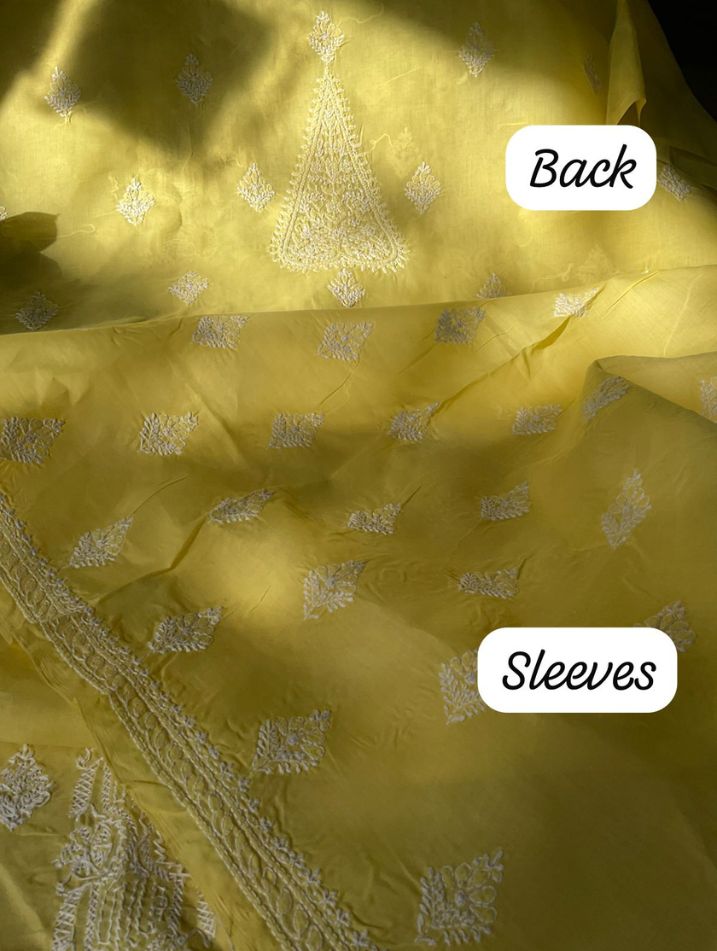 Ensemble costume en voile de coton avec broderie fine Chikankari et Boota, et dupatta en mousseline (Lot de 3)