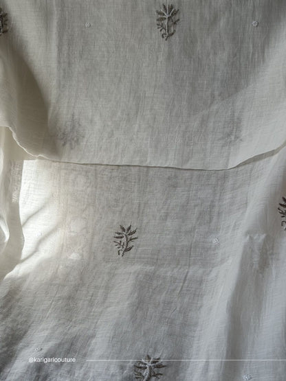Ensemble Kurta en Pur Mulmul avec Chikankari Do Taar & Dupatta Brodé (Ensemble de 3) (Non Cousu)