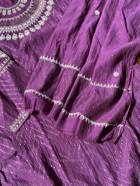 Ensemble de Kurta Chikankari en pur Mulmul avec travail Mukesh (Lot de 2) (Semi-cousu)
