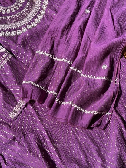 Ensemble de Kurta Chikankari en pur Mulmul avec travail Mukesh (Lot de 2) (Semi-cousu)