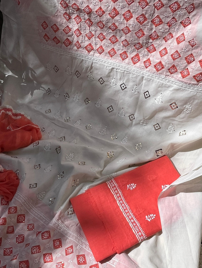 Cotton Voile Chikankari Appliqué Ensemble