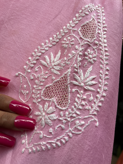 Pure Chanderi Silk Anarkali Set with Ek Taar Chikankari with Coordinated Palazzo & Dupatta (Set of 3) (Stitched)