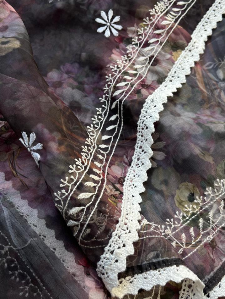 Ensemble festif en organza et chikankari