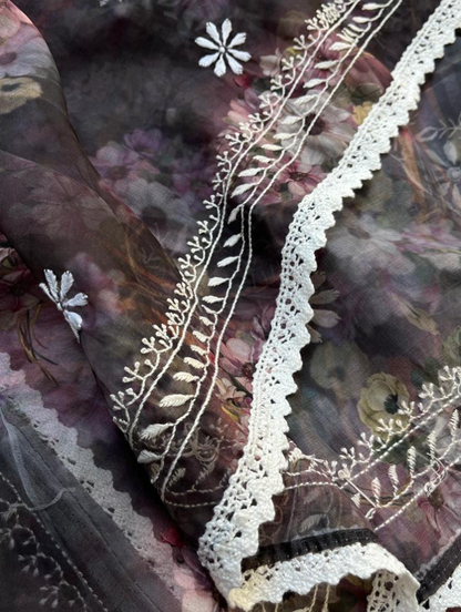 Ensemble festif en organza et chikankari