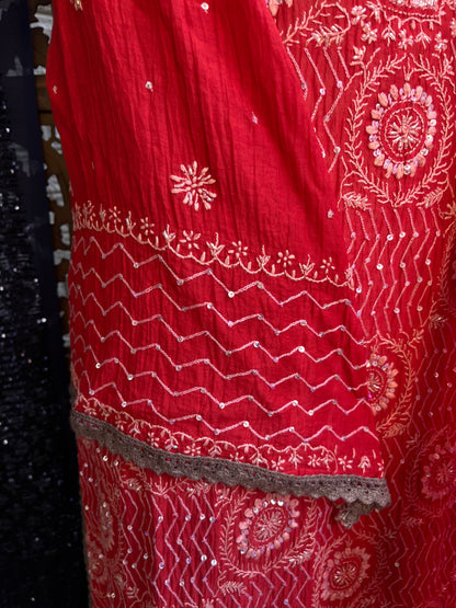 Red mulmul straight kurta set