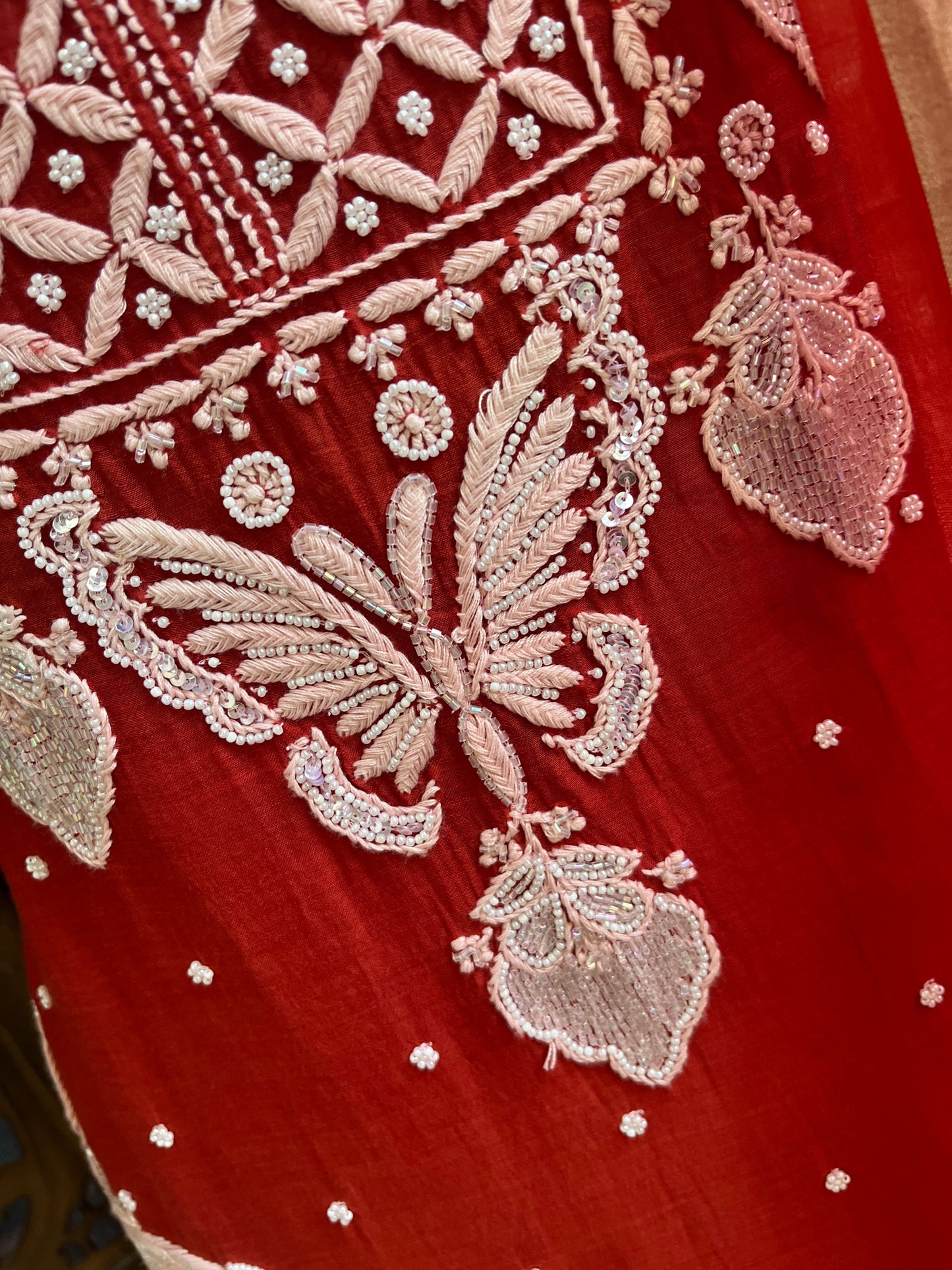 Teal orange kurta set with dupatta Unstitched